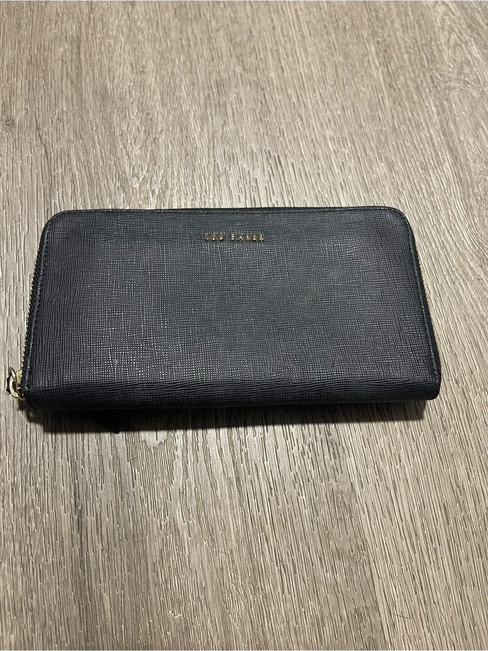 Ted Baker Navy Saffiano Zip Around Wallet with Gold Logo